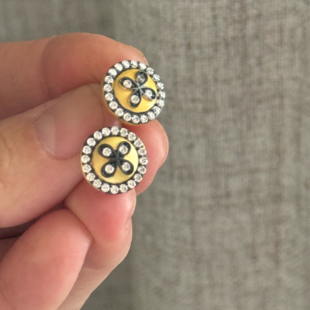 New Freida Rothman Signature Studs Gold And Black Sterling Earrings 125$
